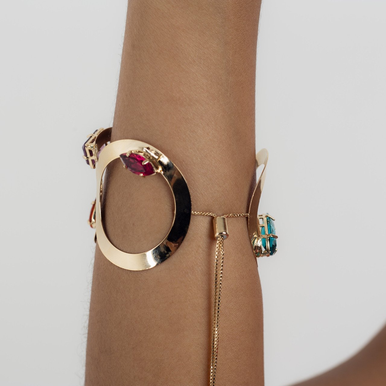 BRACELETE LUNA MIX CRISTAIS COLORIDOS BANHO OURO