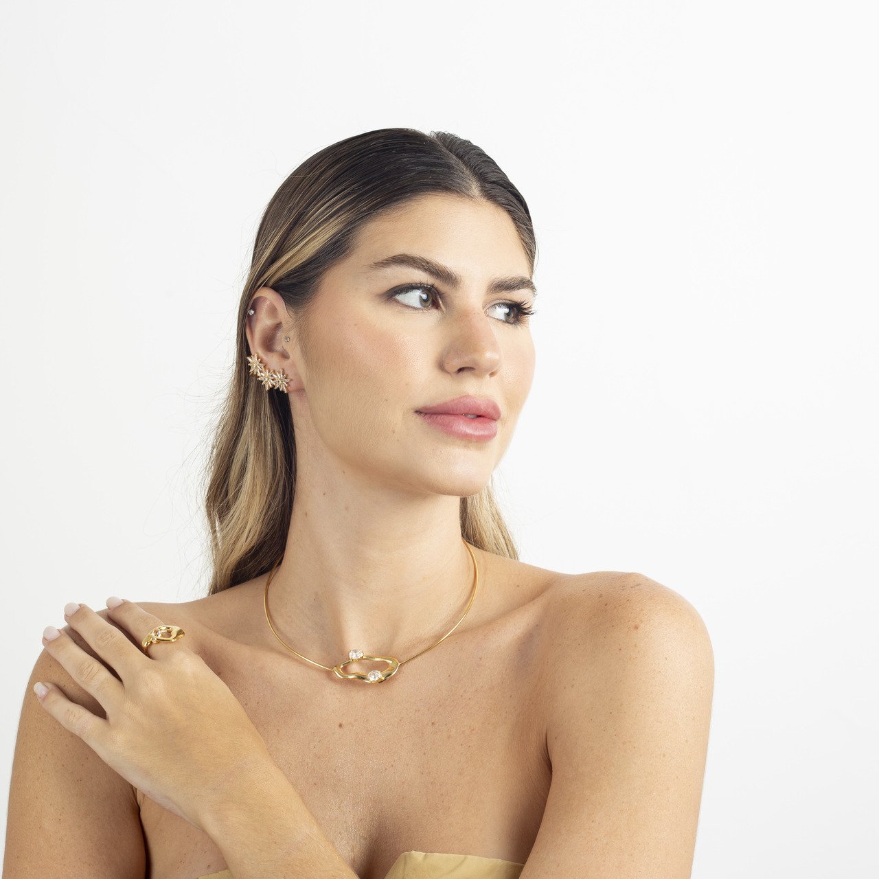 ANEL CONSTANÇA CRISTAL OVAL ROSÉ BANHO OURO