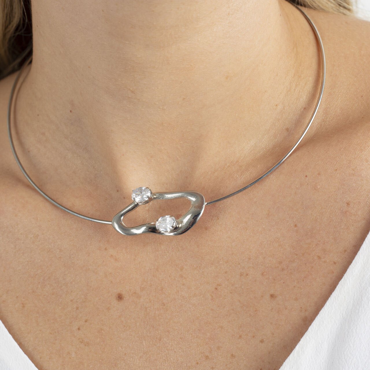 CHOKER CONSTANÇA CRISTAL INCOLOR BANHO RÓDIO BRANCO