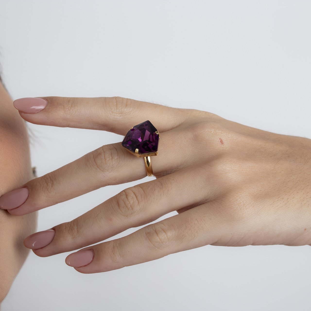 ANEL CRISTAL SWAROVSKI AMETISTA BANHO OURO