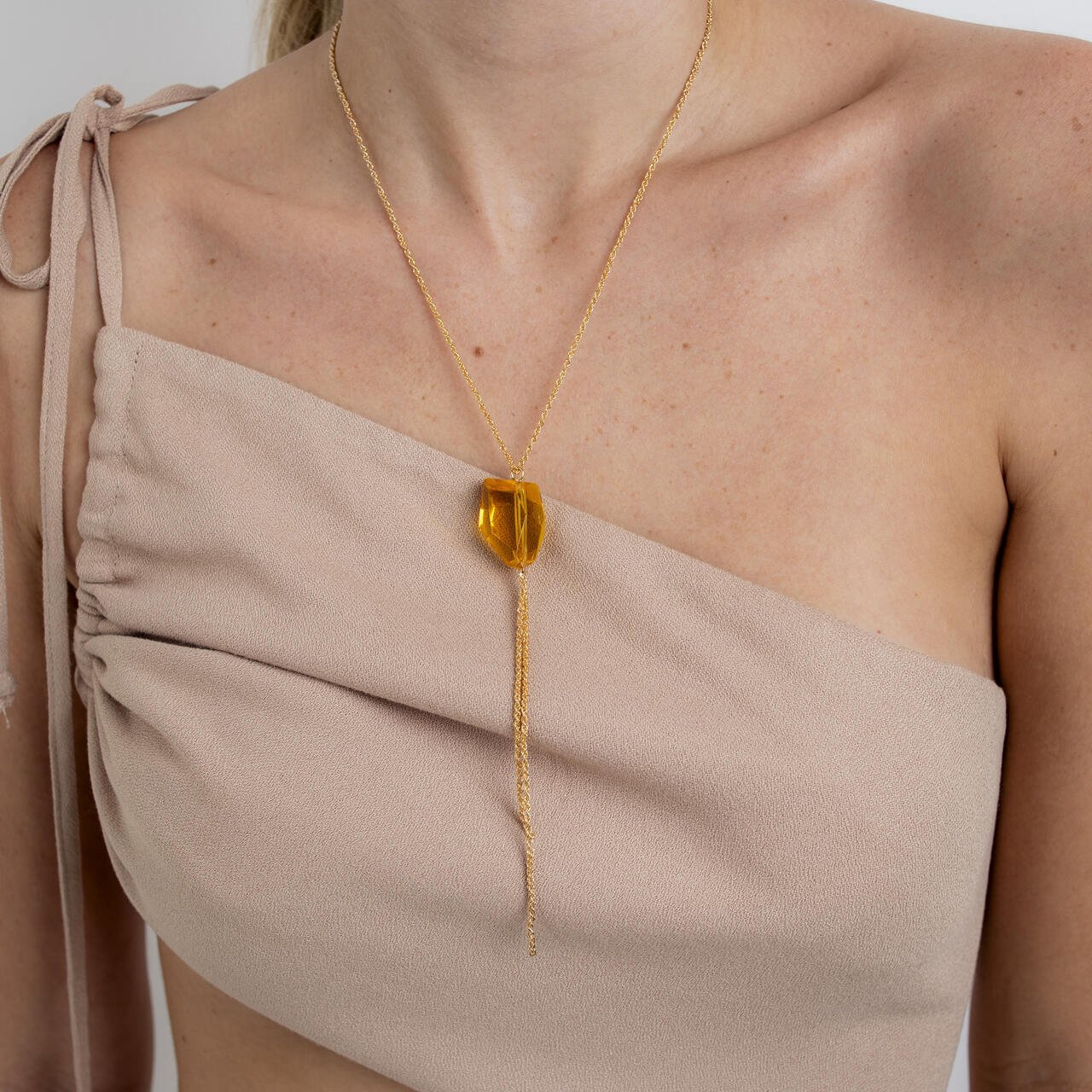 COLAR SOLAR CRISTAL AMARELO BANHO OURO