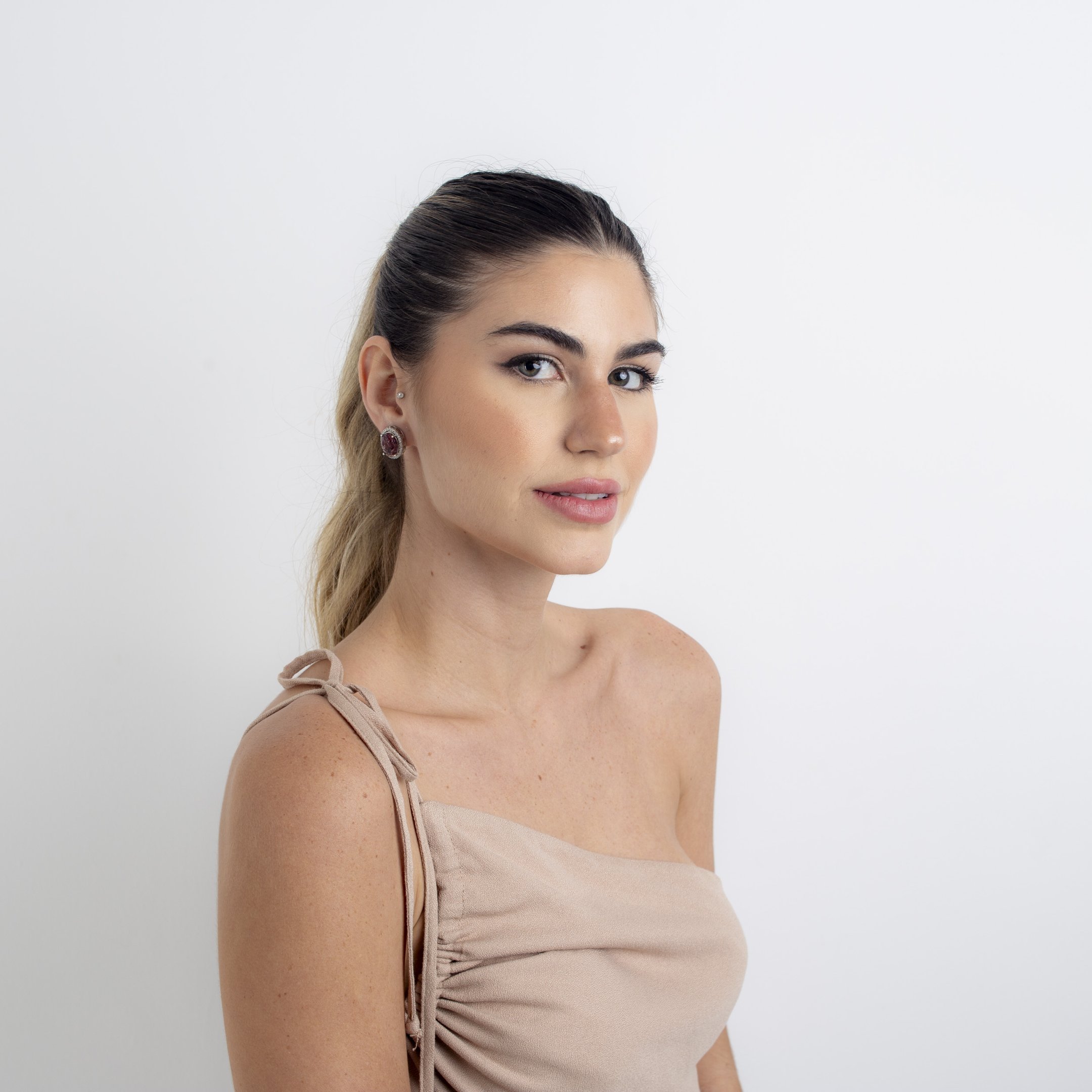 BRINCOS NINA CRISTAL AMETISTA BANHO RÓDIO BRANCO