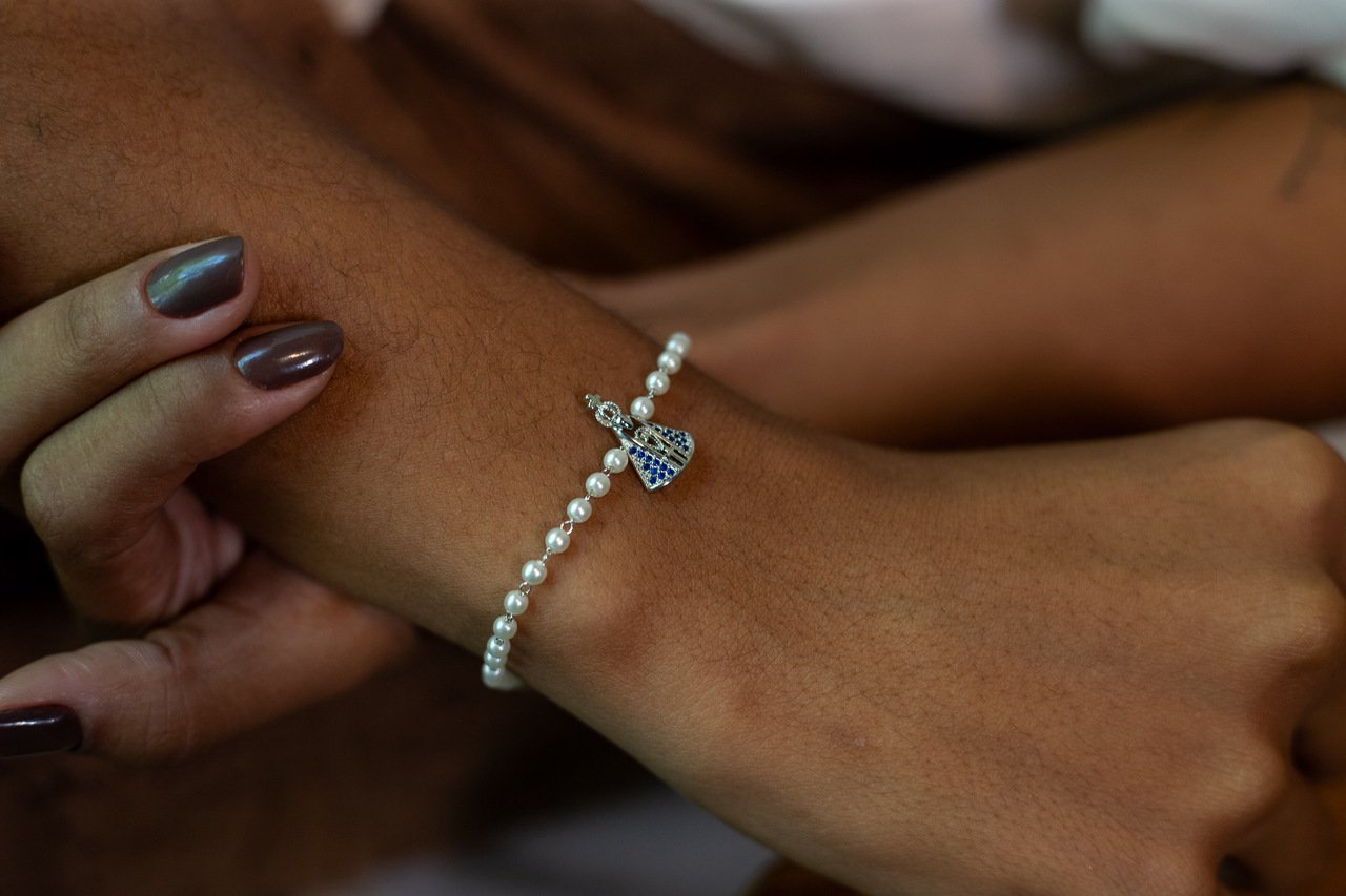 PULSEIRA PÉROLAS N SRA APARECIDA BANHO RÓDIO BRANCO
