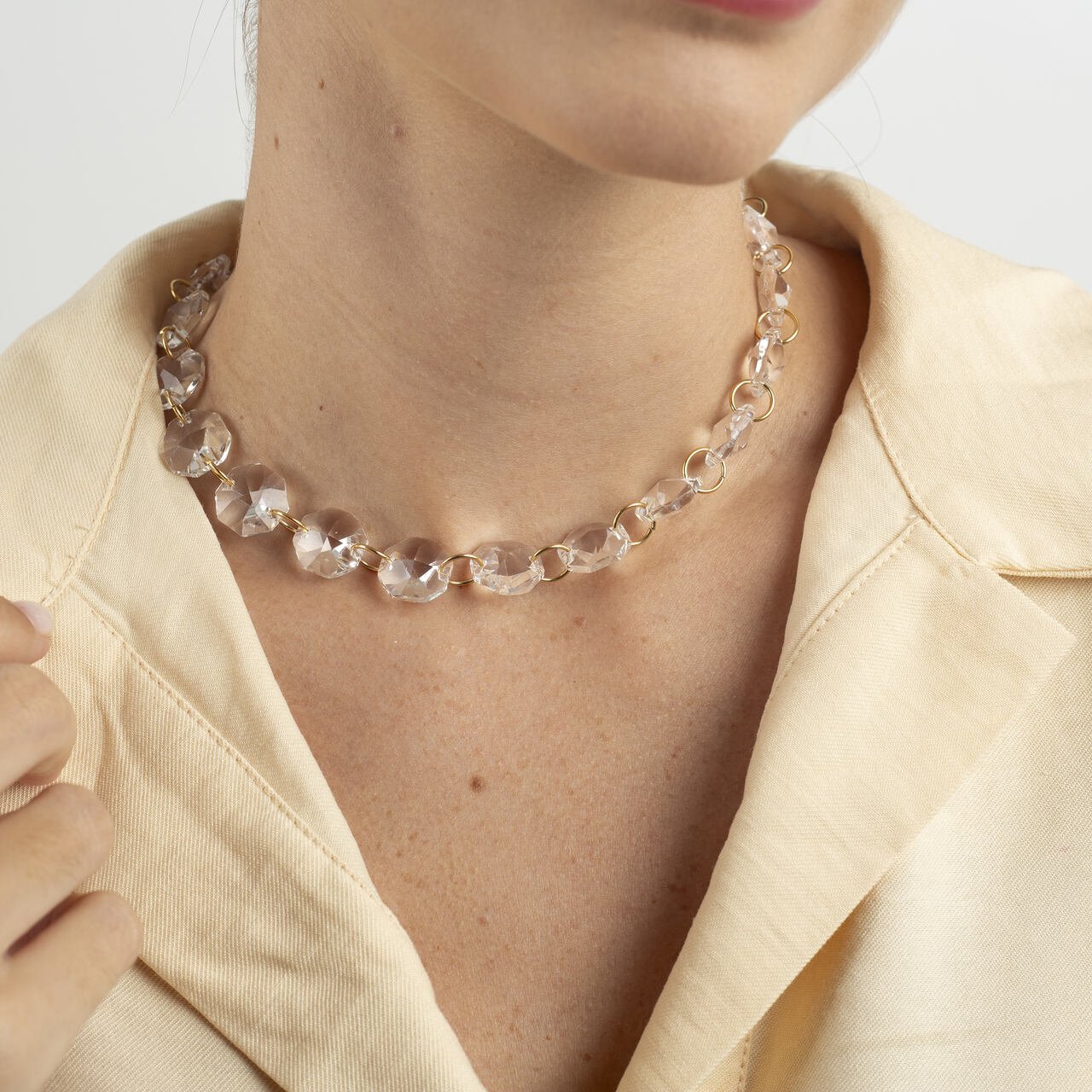 CHOKER CARAVELA CRISTAL INCOLOR BANHO OURO