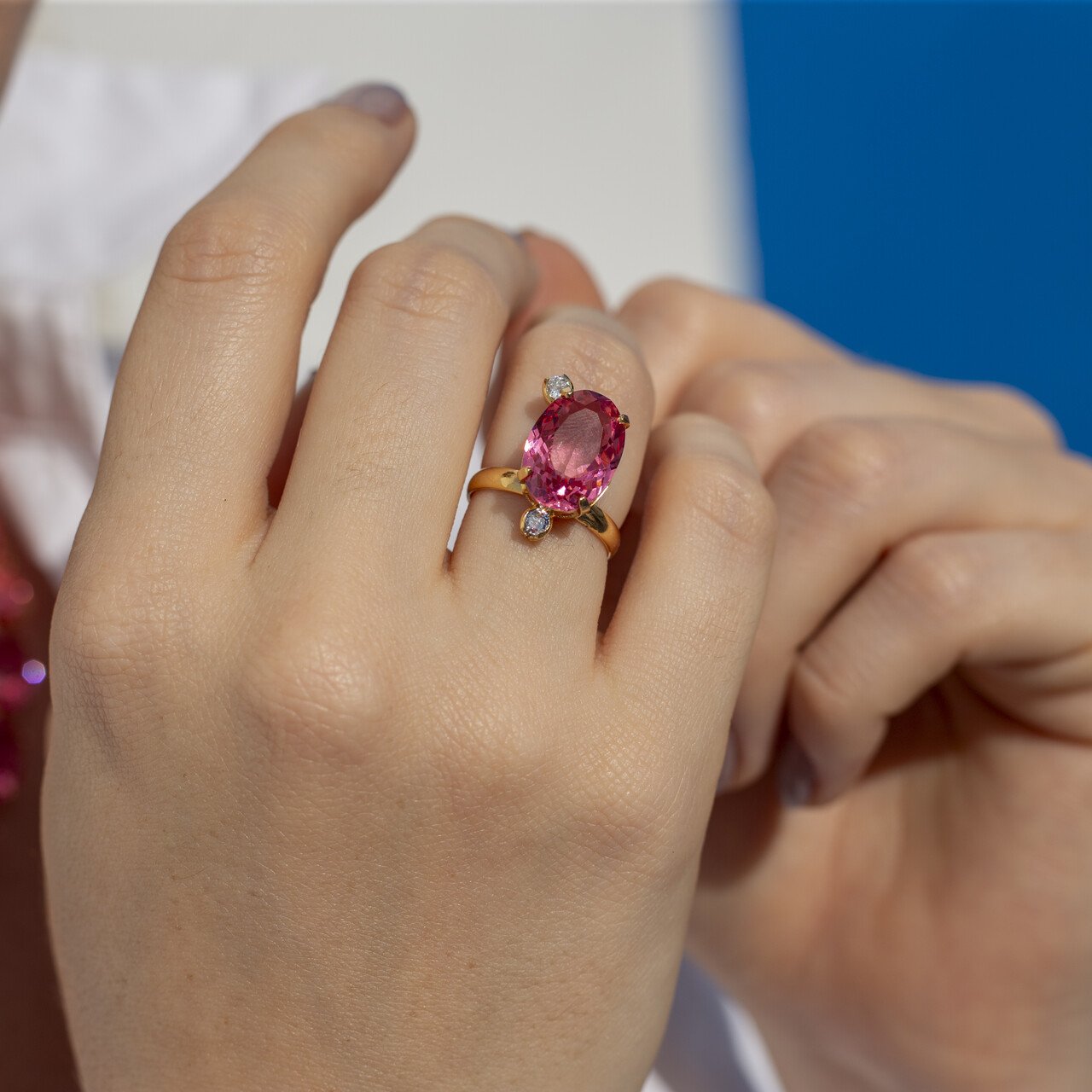 ANEL MARY CRISTAL SAFIRA ROSA ZIRCÔNIA BANHO OURO