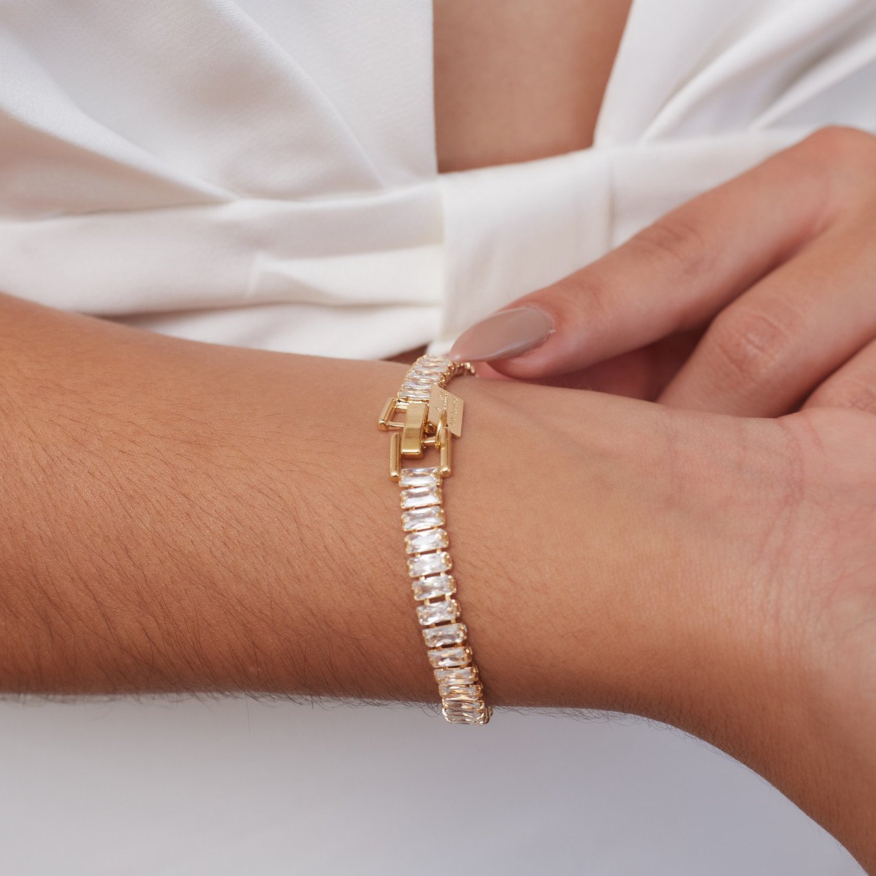 PULSEIRA DIZOU RIVIERA BAGUETE G INCOLOR BANHO OURO