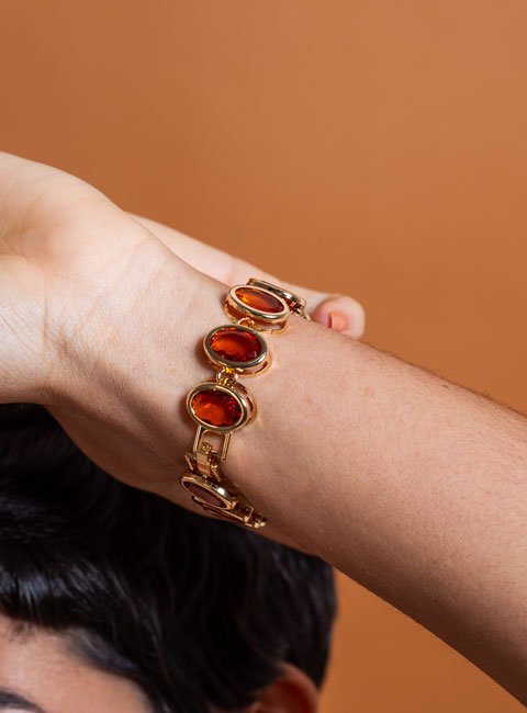 PULSEIRA ESTRO CRISTAL OVAL CITRINO BANHO OURO