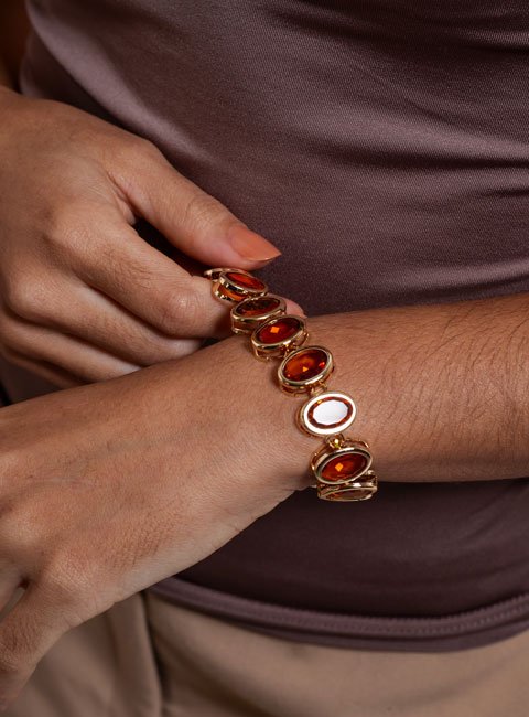 PULSEIRA ESTRO CRISTAL OVAL CITRINO BANHO OURO