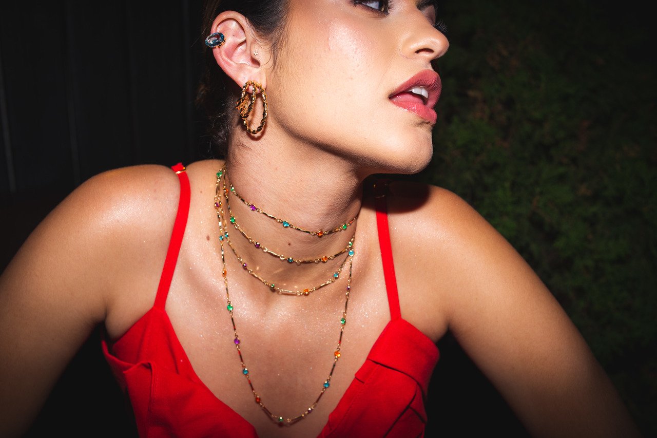 CHOKER TIFANY REDONDA COLORIDA BANHO OURO