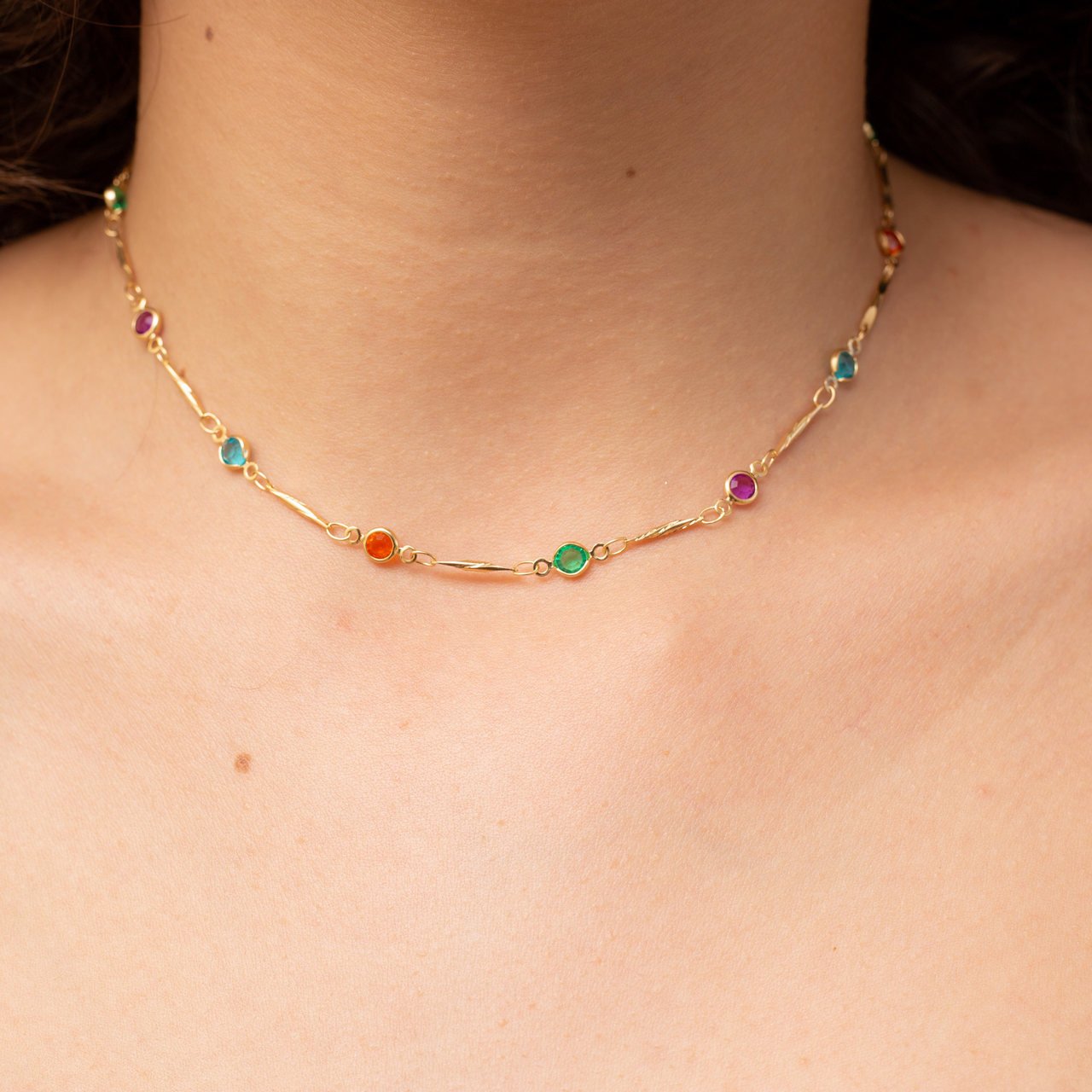CHOKER TIFANY REDONDA COLORIDA BANHO OURO