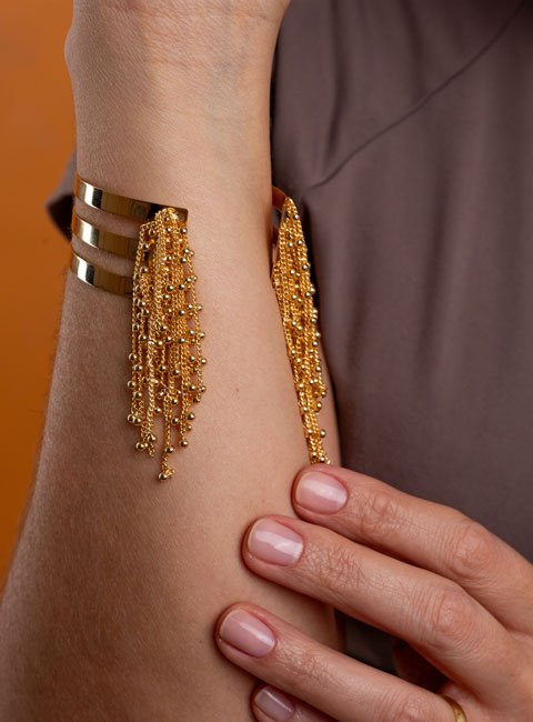 BRACELETE DOMO FRANJA BOLAS BANHO OURO