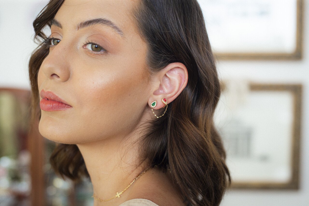 BRINCOS EAR CUFFS PRINCESS MIX CRISTAIS BANHO OURO