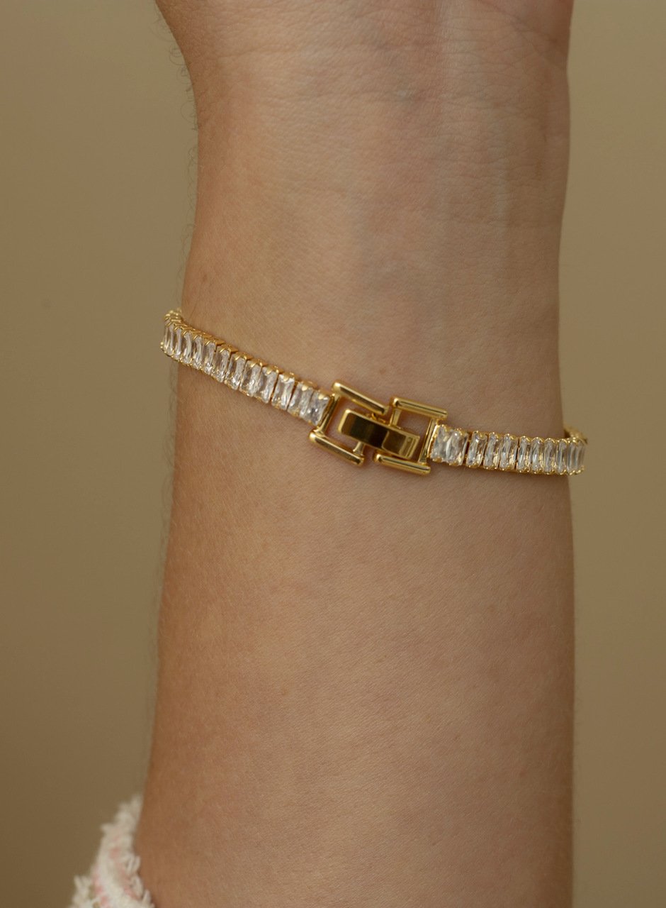 PULSEIRA DIZOU RIVIERA BAGUETE P ZIRCONIA BANHO OURO