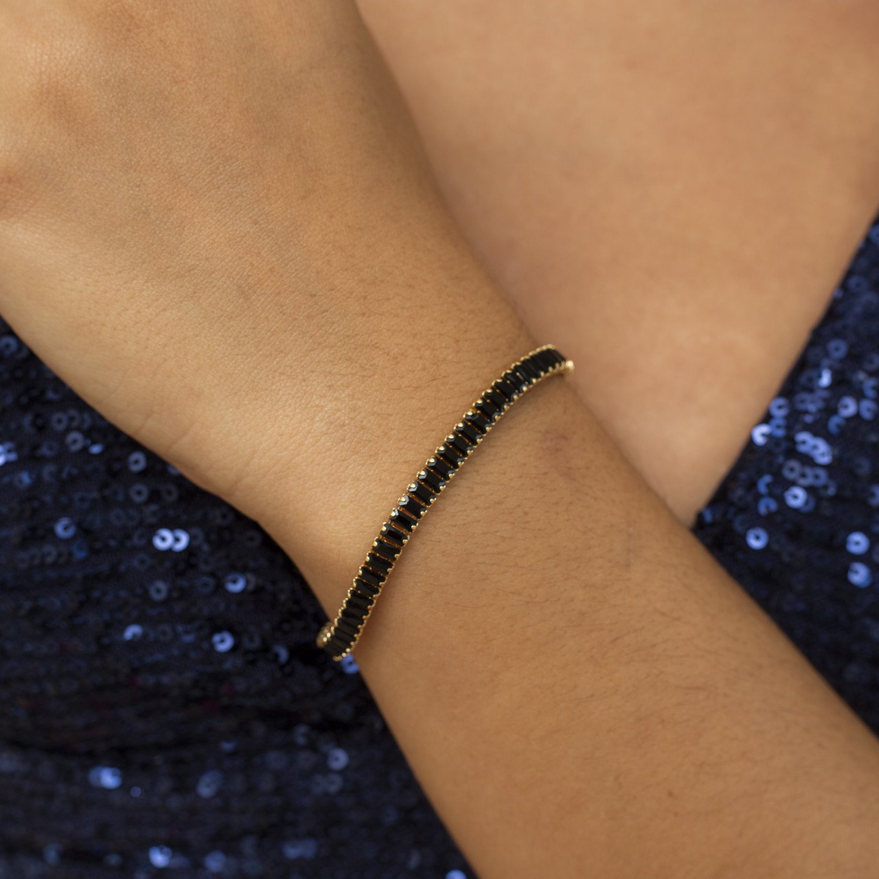 PULSEIRA DIZOU RIVIERA BAGUETE P PRETO BANHO OURO