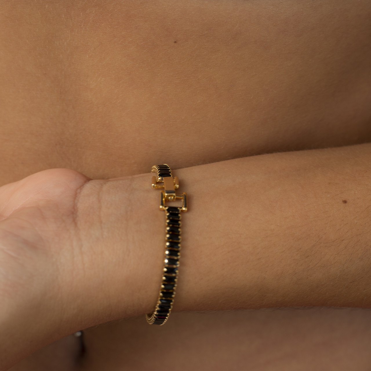 PULSEIRA DIZOU RIVIERA BAGUETE P PRETO BANHO OURO