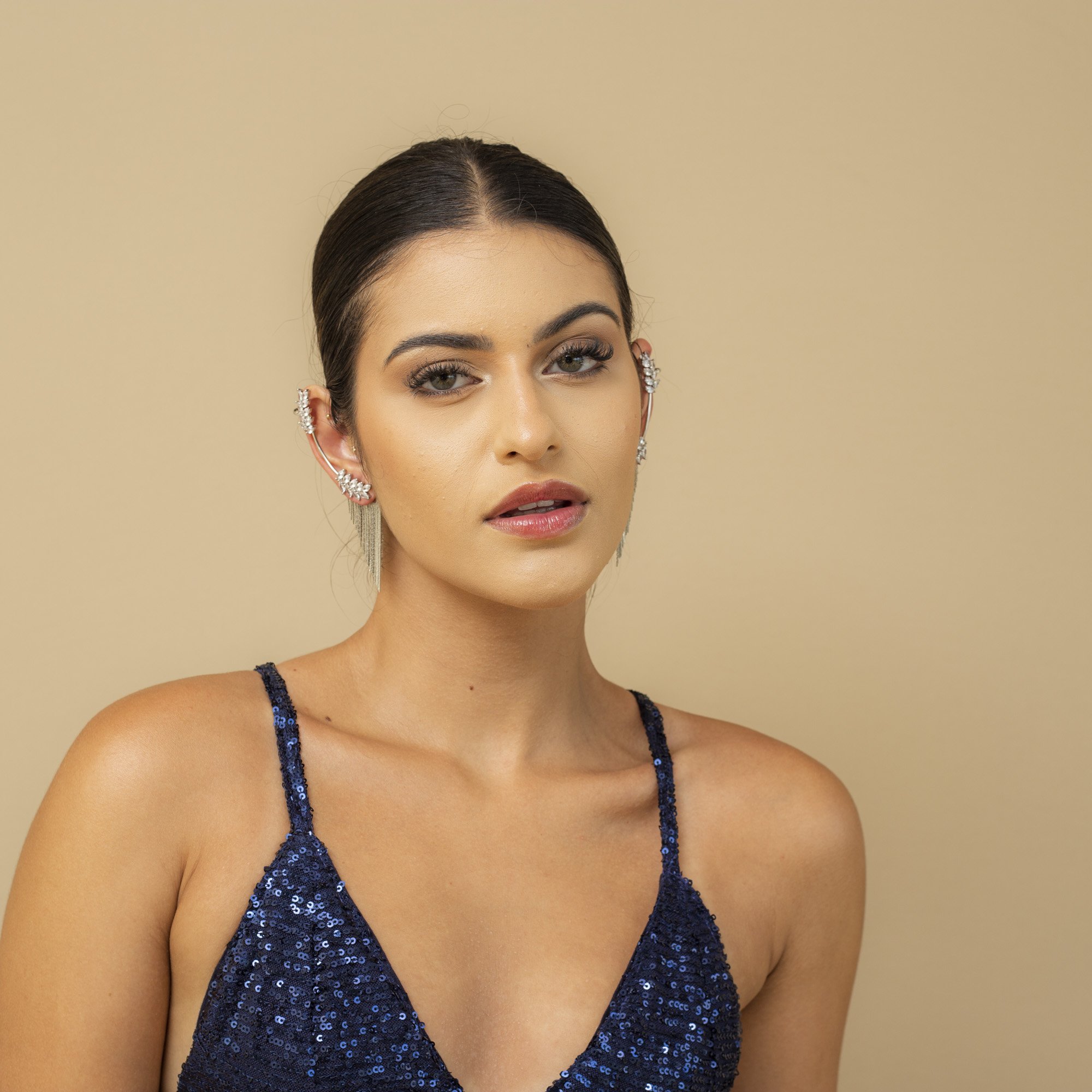 BRINCOS EAR CUFFS WINGS FOLHAS CRISTAL INCOLOR BANHO RÓDIO