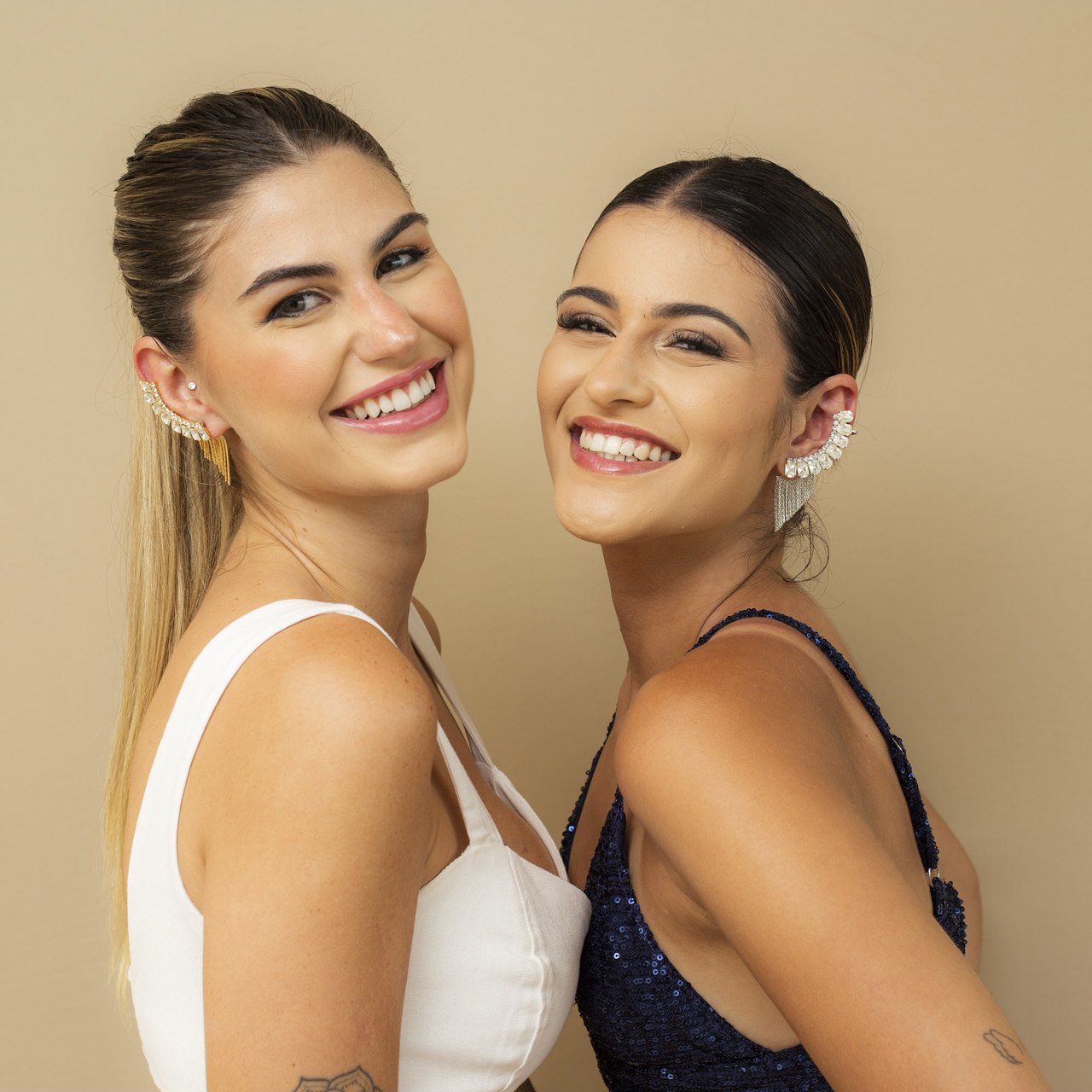 BRINCOS EAR CUFFS EVA CRISTAL QUADRADO ZIRCÔNIA BANHO OURO
