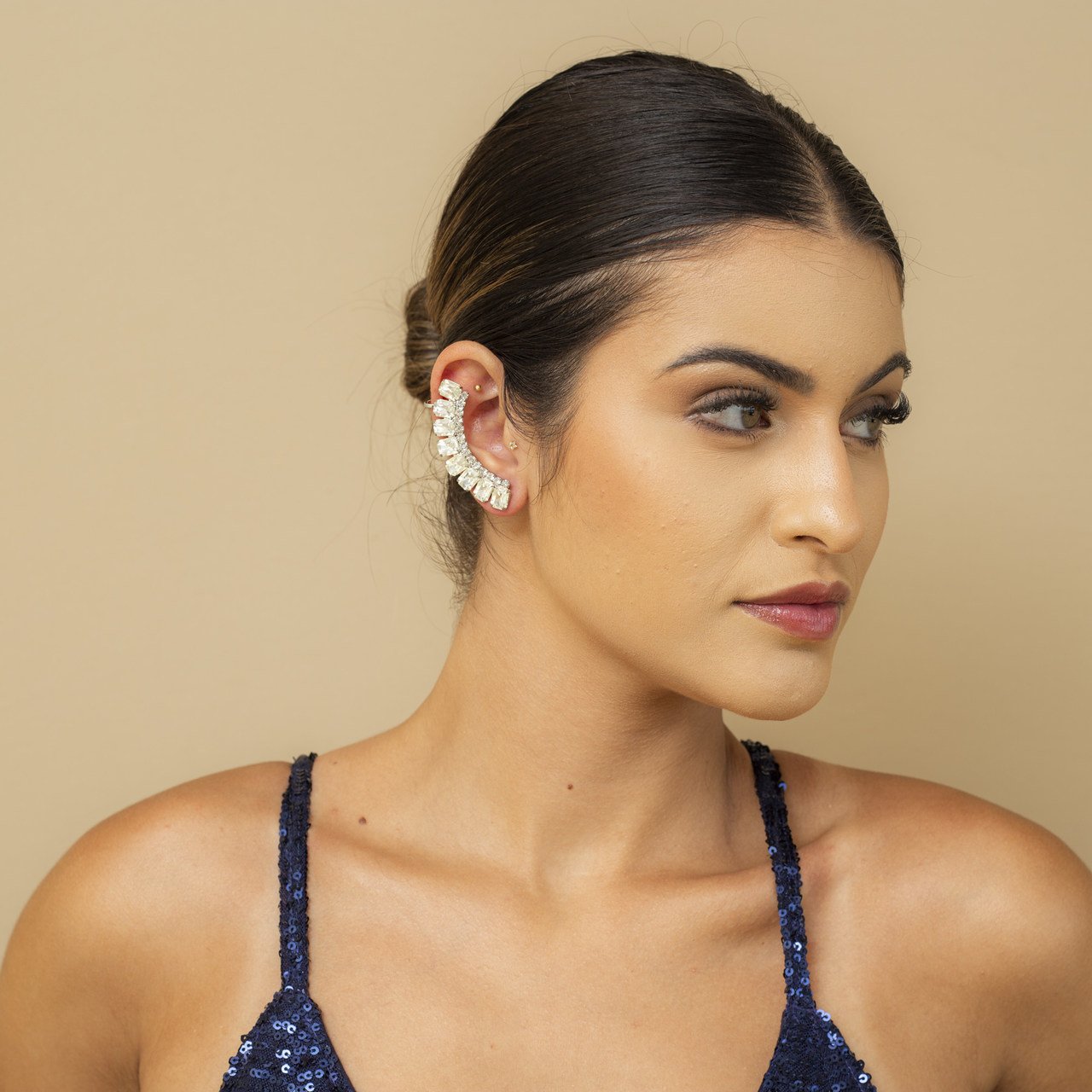 BRINCOS EAR CUFFS EVA CRISTAL QUADRADO ZIRCÔNIA RÓDIO BRANCO