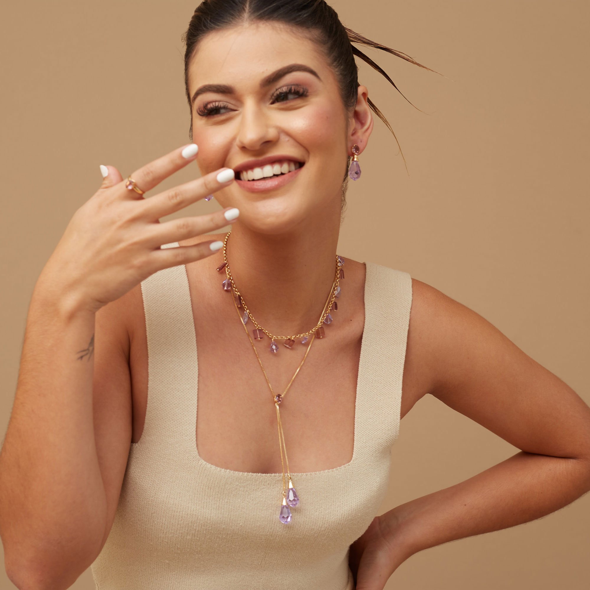 COLAR CELESTE LILÁS BANHO OURO