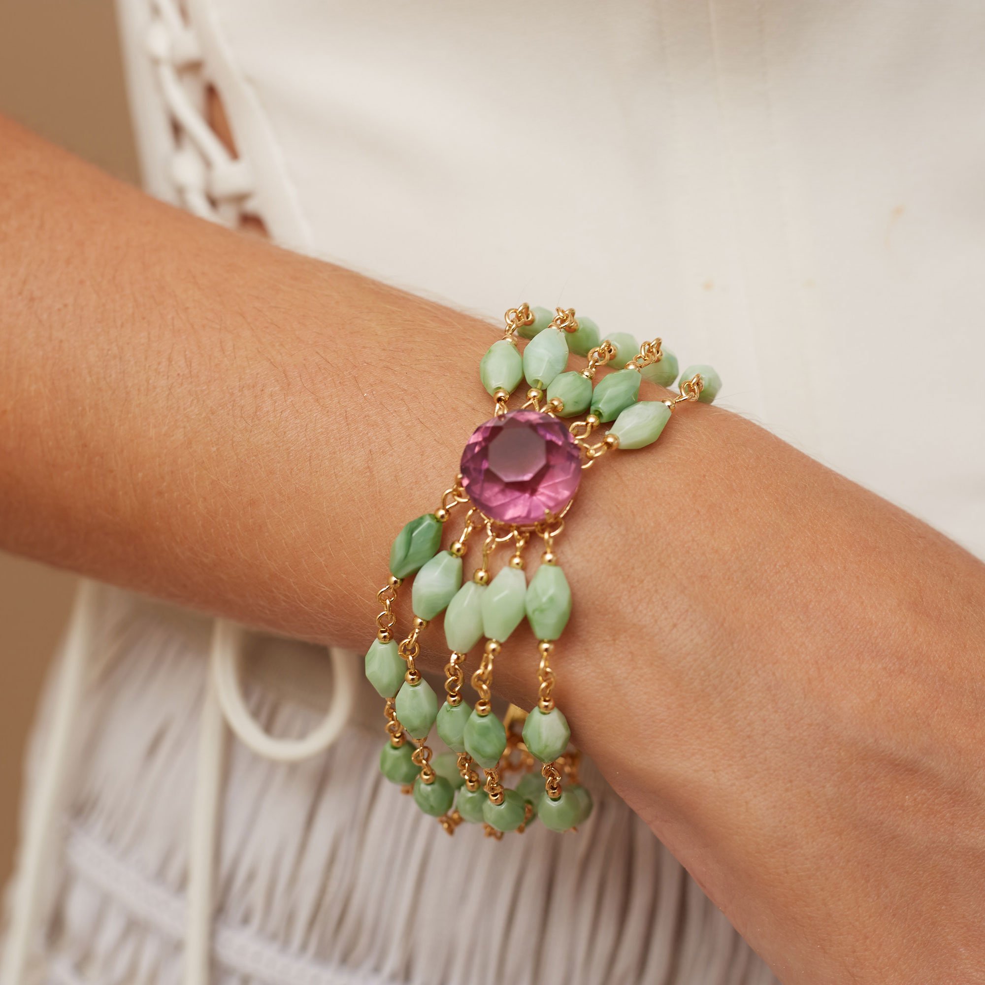 PULSEIRA DIVA VERDE BANHO OURO