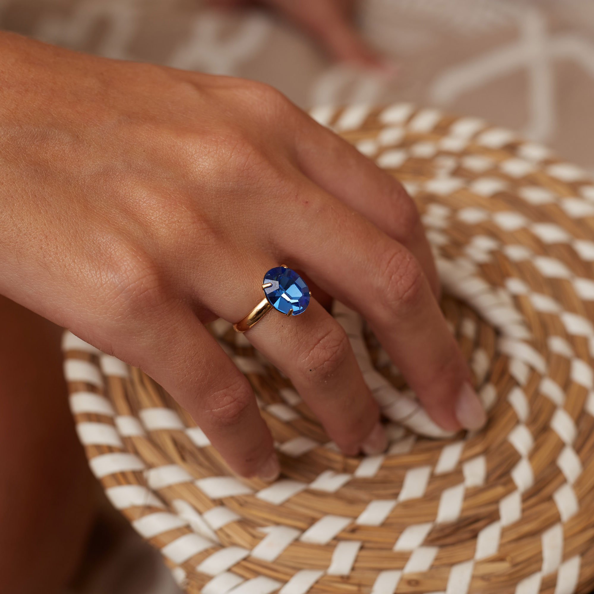 ANEL BLUE AZUL BANHO OURO