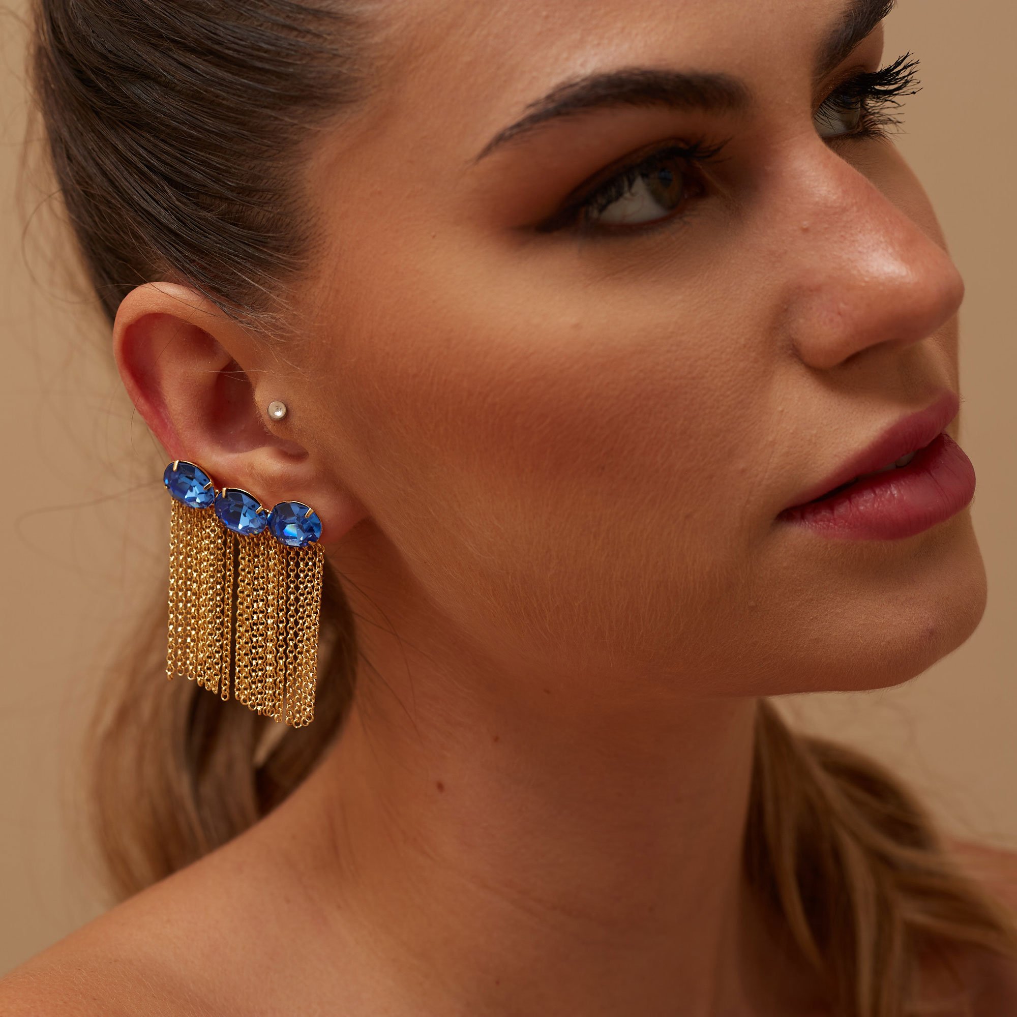 BRINCOS BLUE AZUIS BANHO OURO
