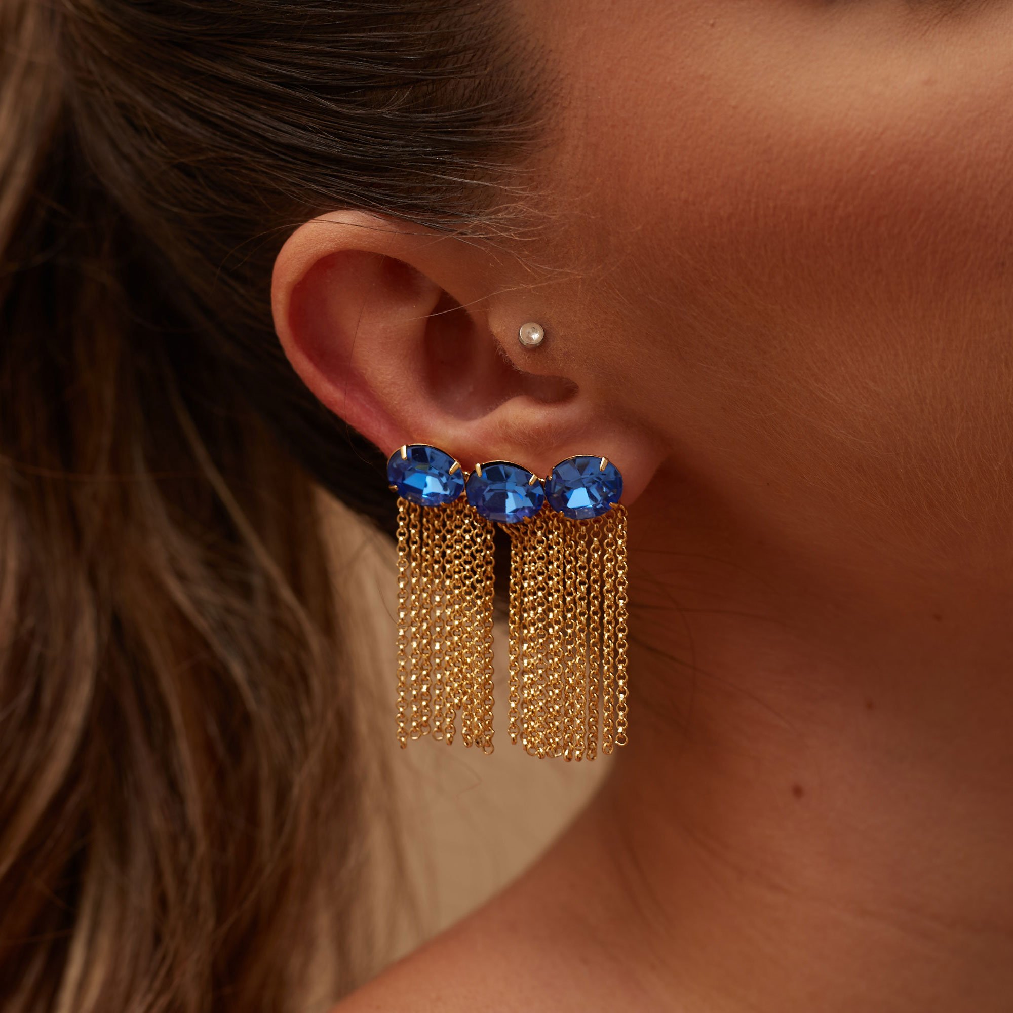 BRINCOS BLUE AZUIS BANHO OURO