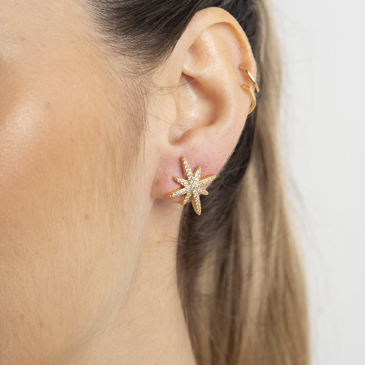 BRINCOS GUIA ZIRCONIA BANHO OURO