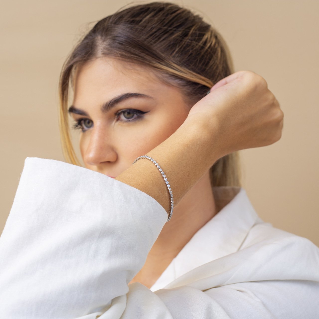PULSEIRA LAVINE RIVIERA PORTUGUESA FINA BANHO RÓDIO BRANCO