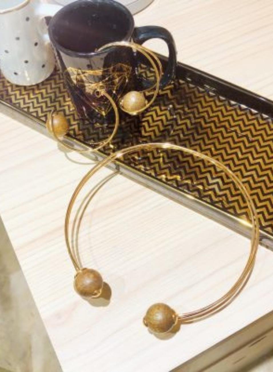 CHOKER TENERIFE 2 AROS BOLAS MADEIRA BANHO OURO