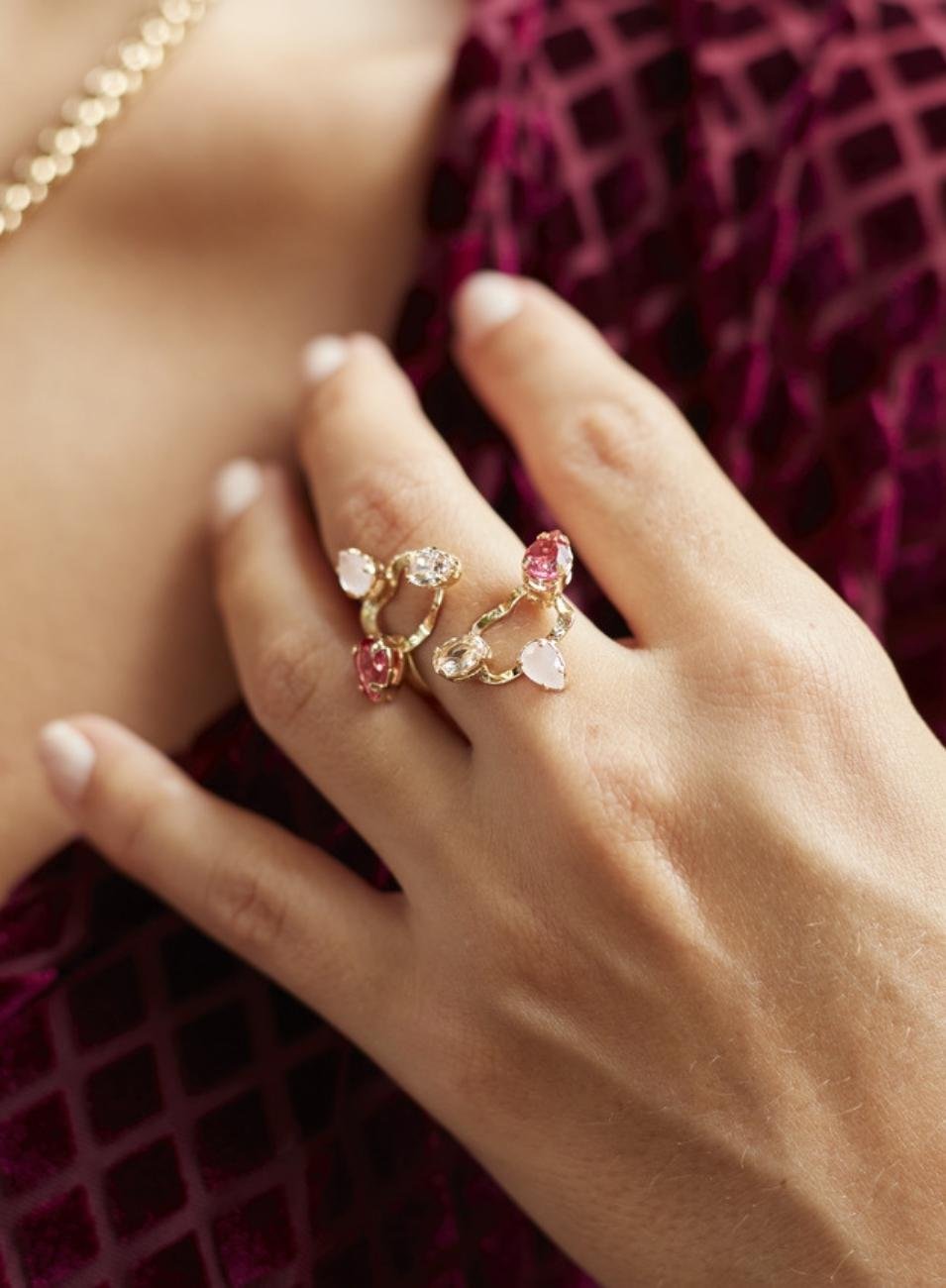 ANEL RICCI ARO IRREGULAR CRISTAIS ROSA BANHO OURO