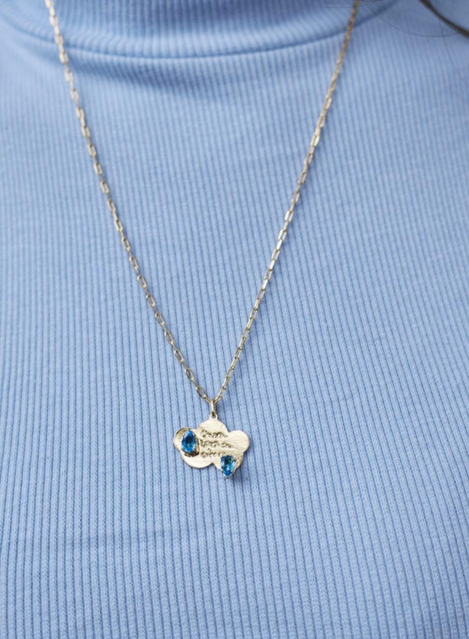 COLAR NUVEM GOTA APATITA AZUL BANHO OURO