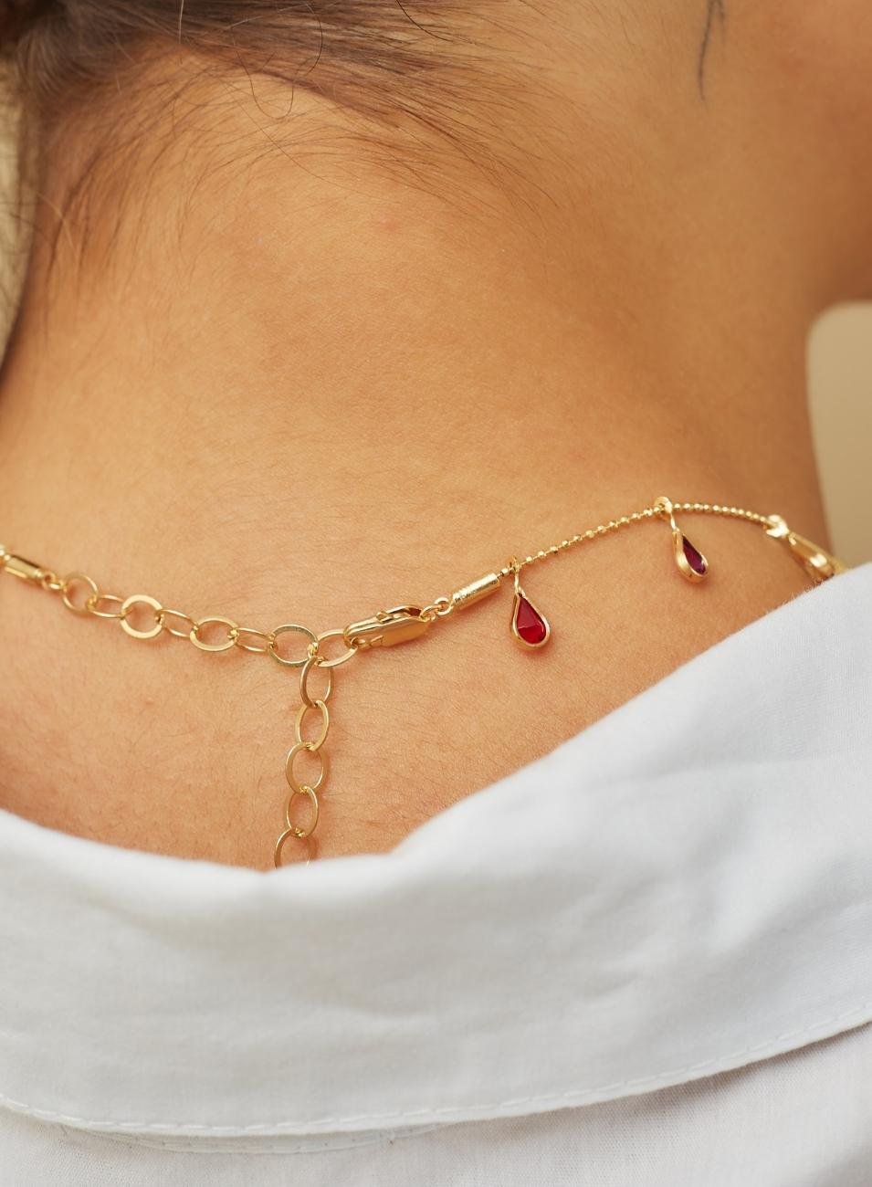 CHOKER CRISTAIS GOTA COLORIDOS BANHO OURO