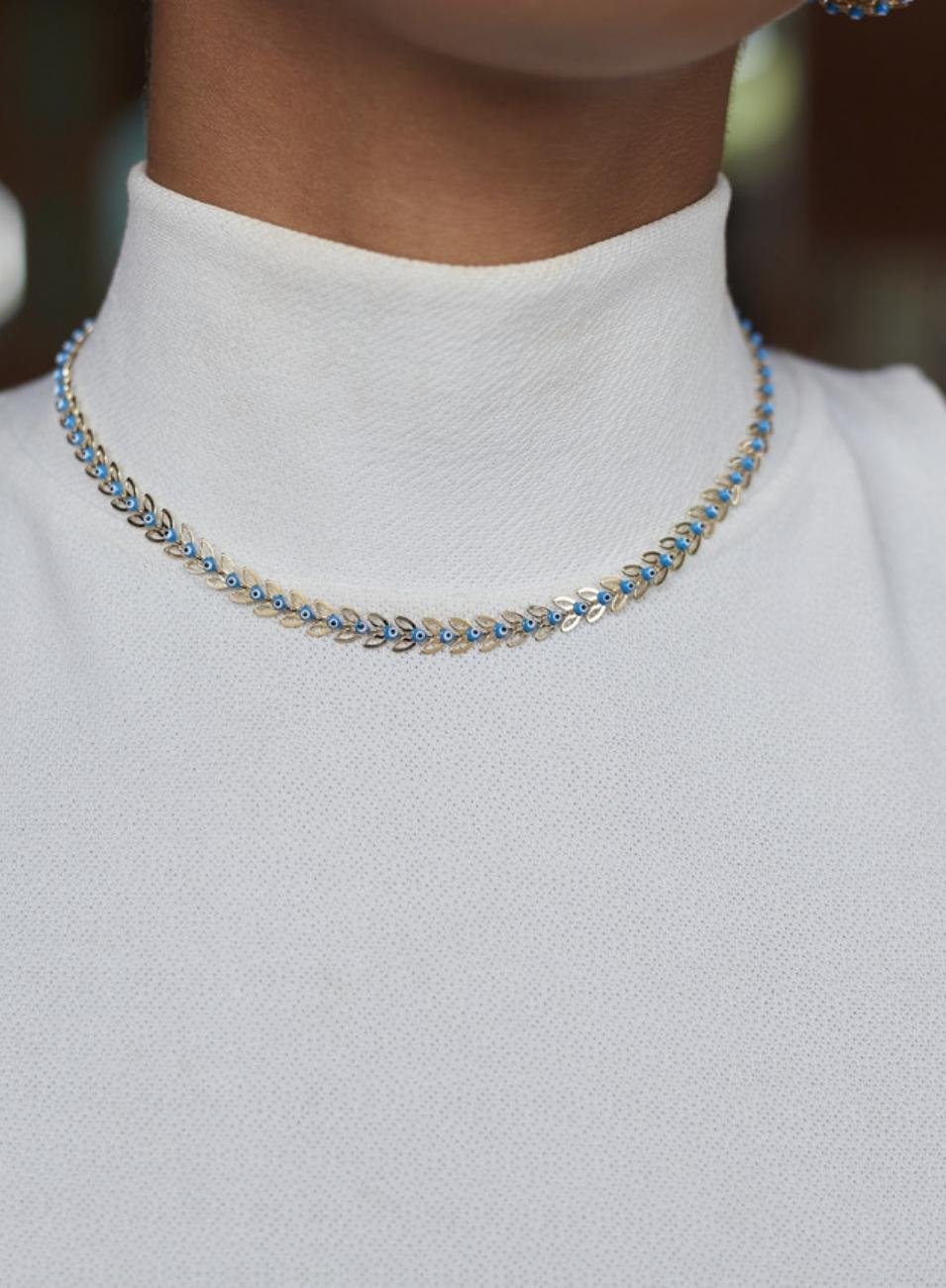 CHOKER LIOS OLHO GREGO ESMALTADO AZUL BANHO OURO