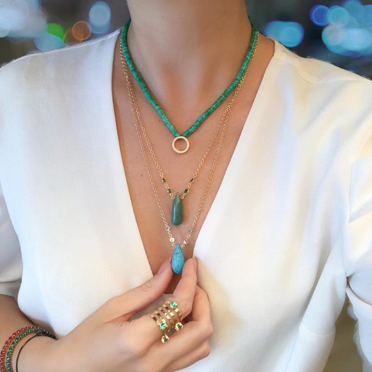 COLAR PATAK GOTA LONGA VERDE JADE ZIRCÔNIA VERDE BANHO OURO