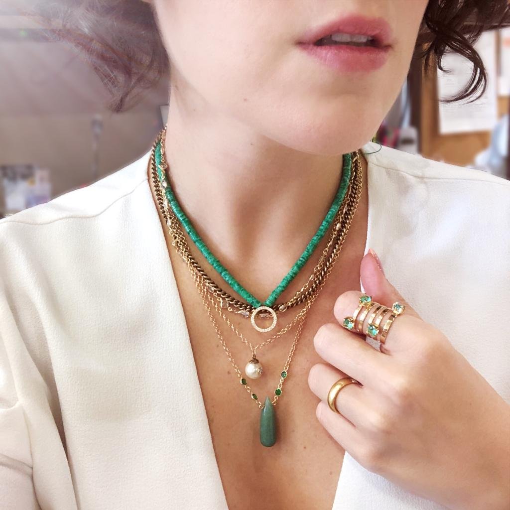 COLAR PATAK GOTA LONGA VERDE JADE ZIRCÔNIA VERDE BANHO OURO
