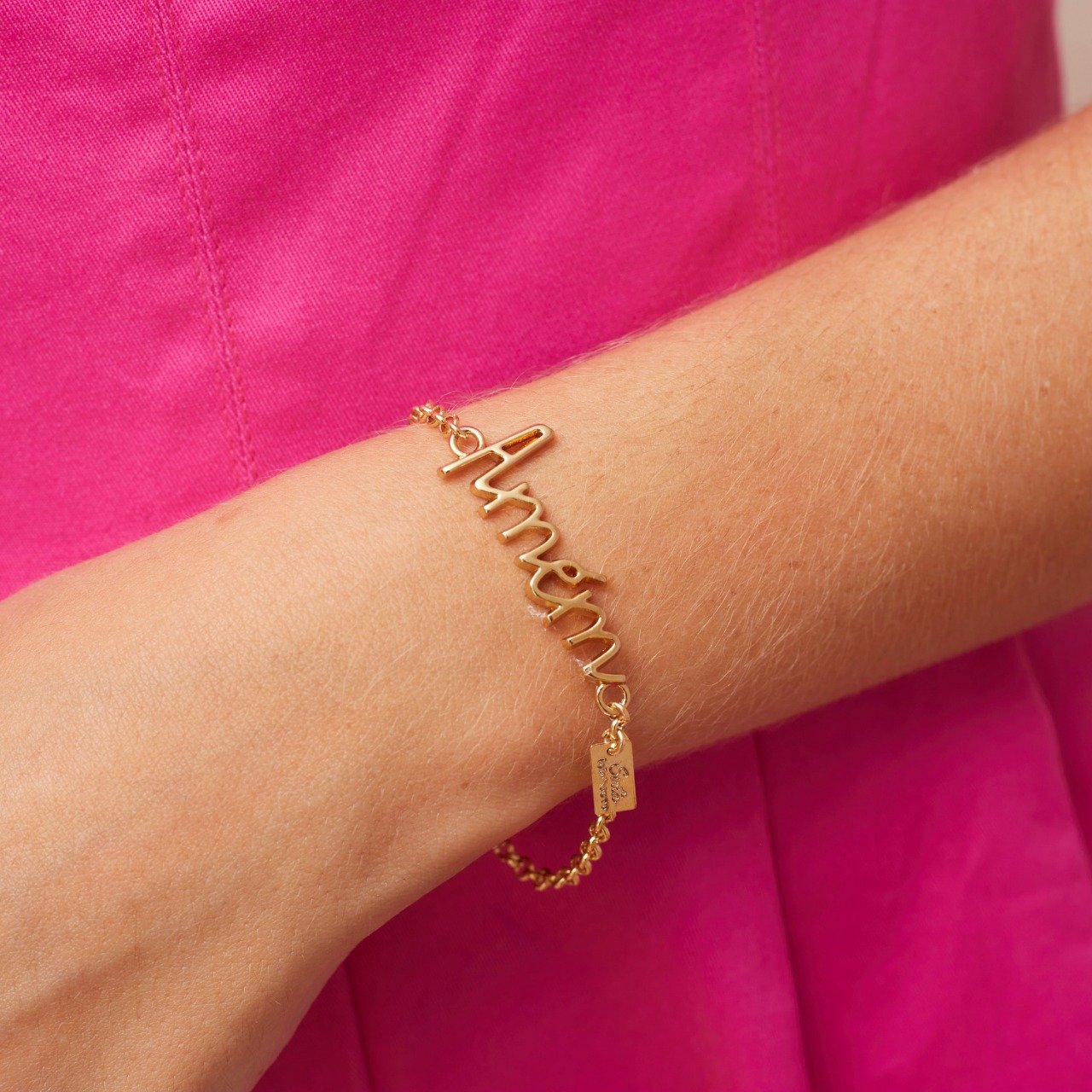 PULSEIRA AMÉM DE METAL FECHO IMÃ BANHO OURO