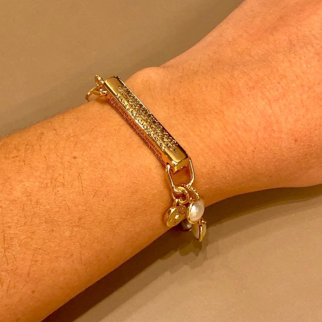 PULSEIRA BASTÃO PAI NOSSO CORRENTE PÉROLAS BANHO OURO