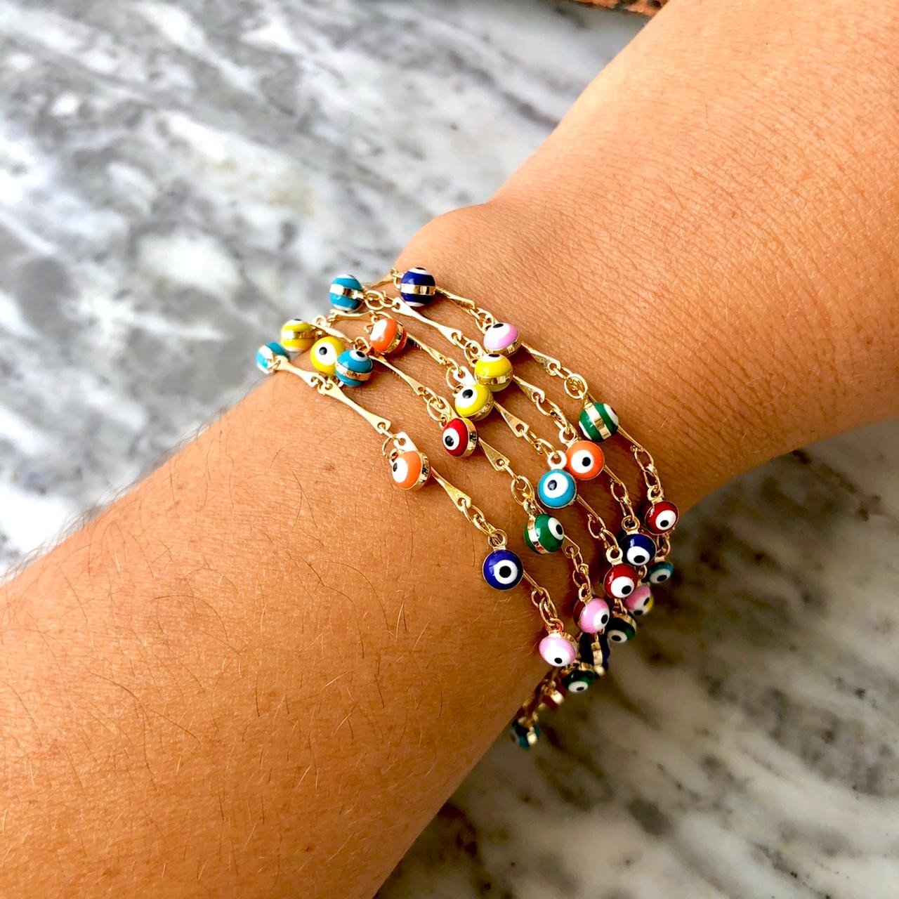 PULSEIRA CALI OLHO GREGO ESMALTADO BANHO OURO