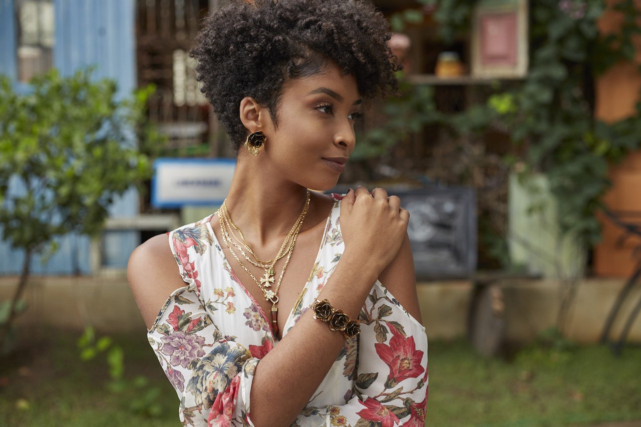 BRACELETE FRIDA 3 FLORES BANHO OURO ENVELHECIDO