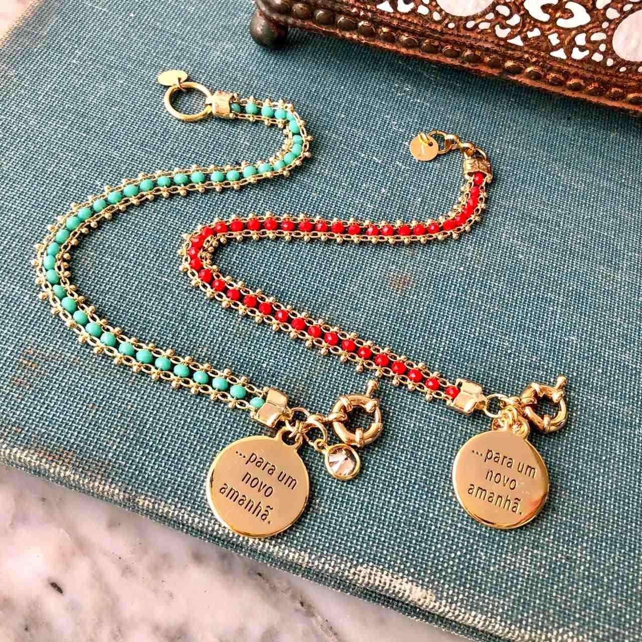 PULSEIRA EMPATIA TURQUESA BANHO OURO