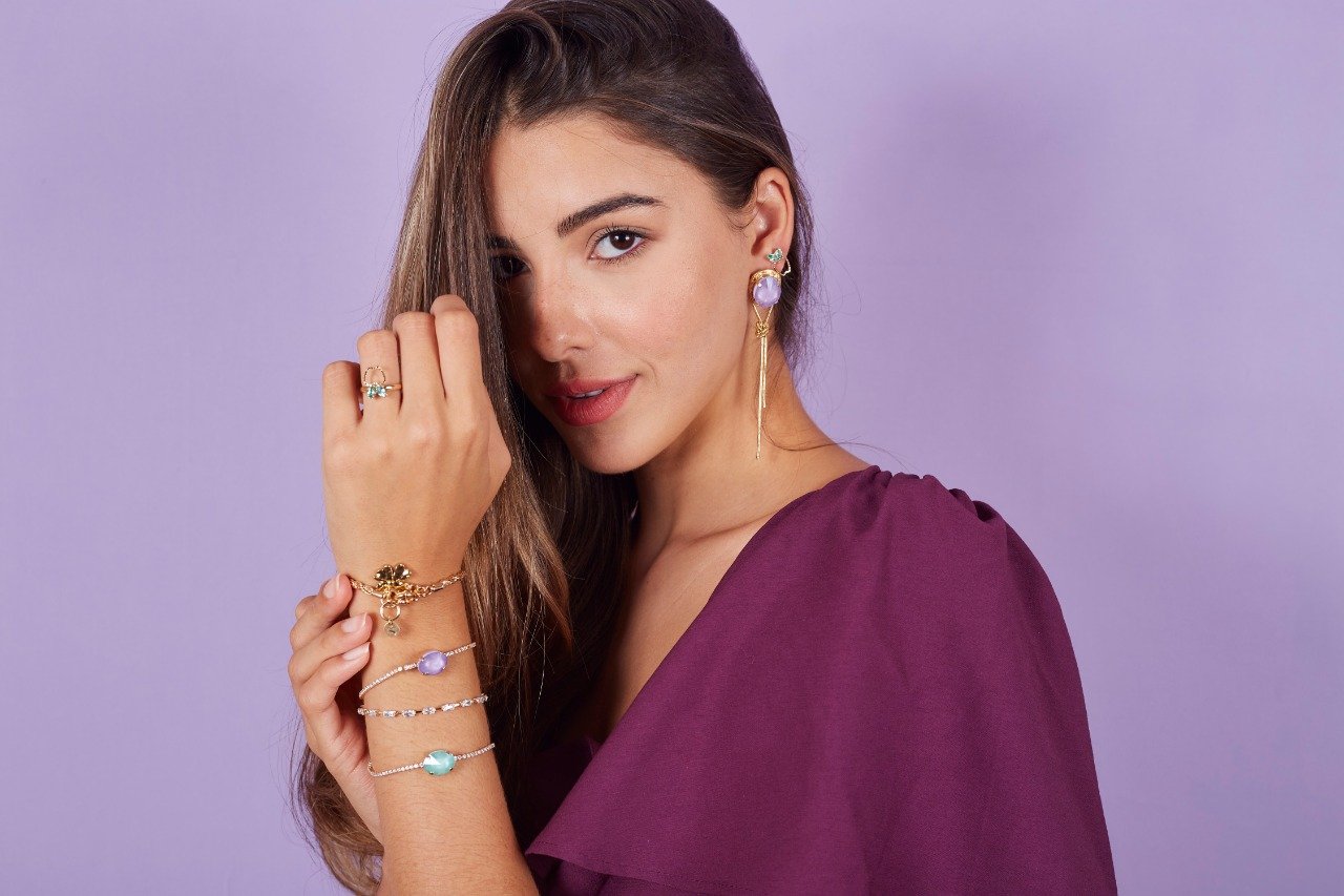 BRINCOS LULY CRISTAL SWAROVSKI LILÁS BANHO OURO