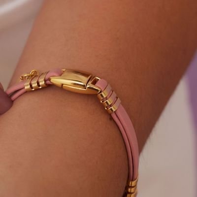 PULSEIRA KARIAN VERDE ÁGUA E ROSA BANHO OURO