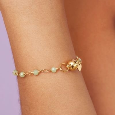 PULSEIRA TERÇO CRISTAIS VERDE BANHO OURO