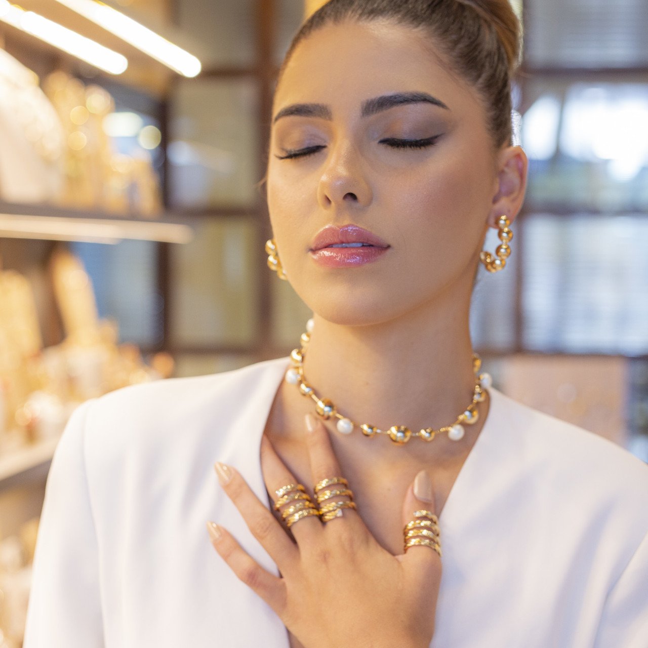 ANEL ARO TRANÇADO ZIRCÔNIA INCOLOR BANHO OURO