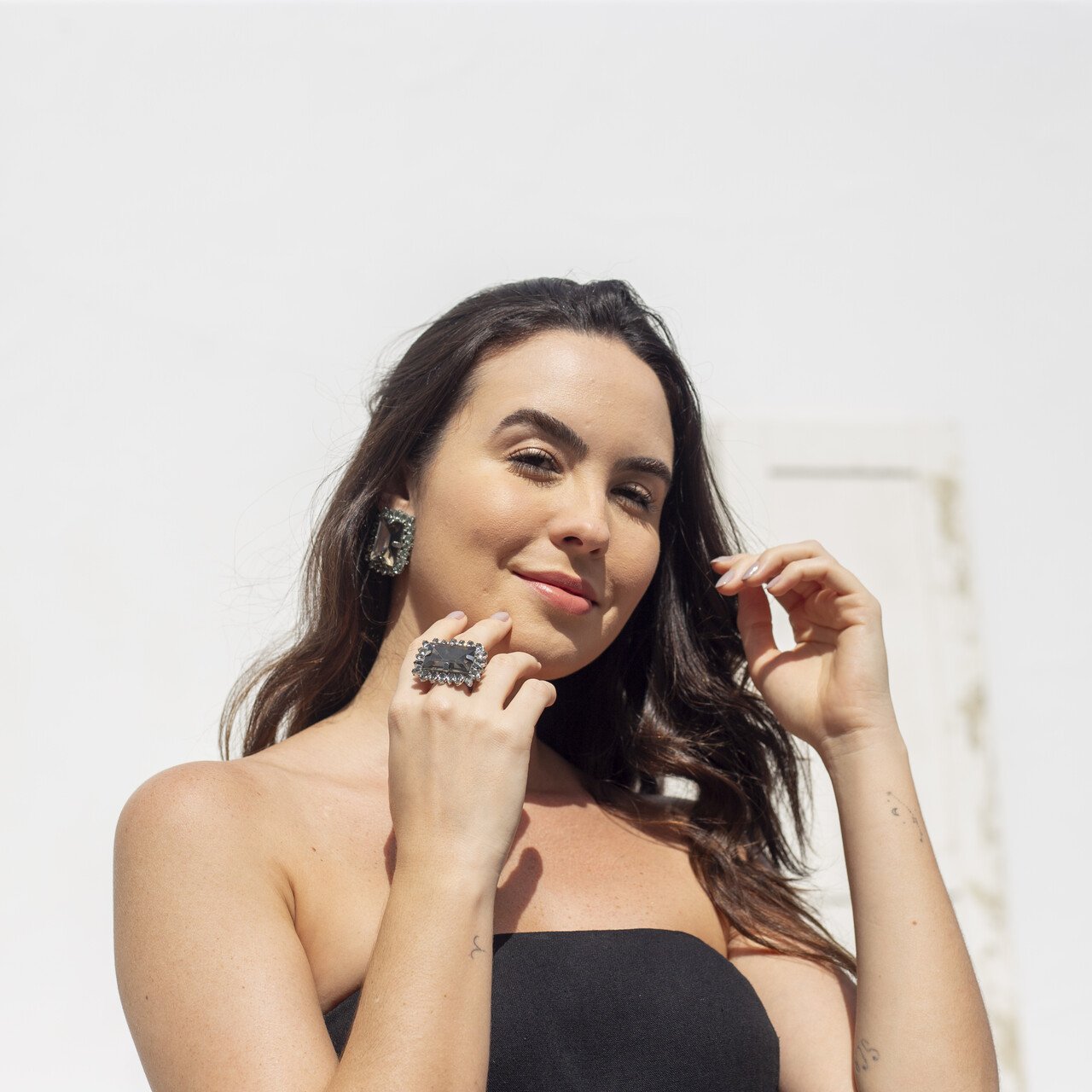 ANEL DUQUESA CRISTAL CINZA CRAVAÇÃO CRISTAL VERDE AMETISTA BANHO RÓDIO BRANCO