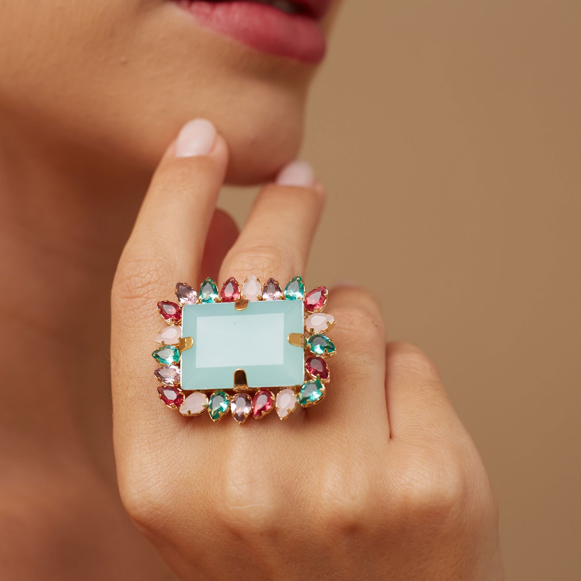 ANEL DUQUESA VERDE ÁGUA BANHO OURO