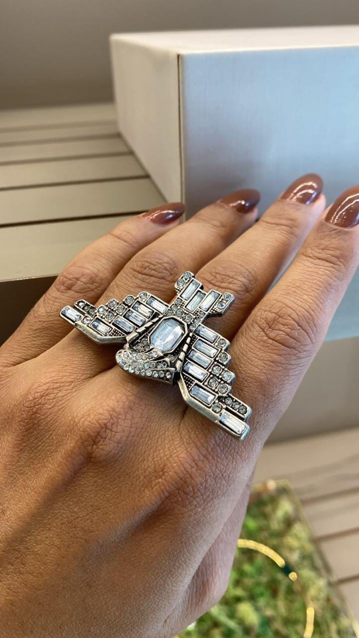 ANEL ÁGUIA MAXI PRATA VELHO ESTILO LANVIN