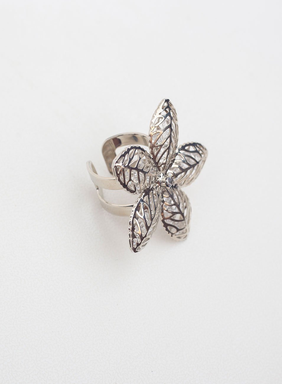 ANEL FOLHAS CRISTAL BANHO RÓDIO BRANCO