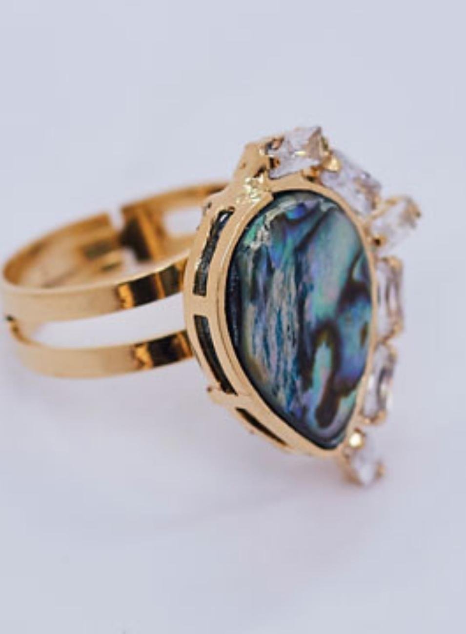 ANEL GENEVIEVE GOTA AZUL FURTACOR ZIRCÔNIA INCOLOR BANHO OURO